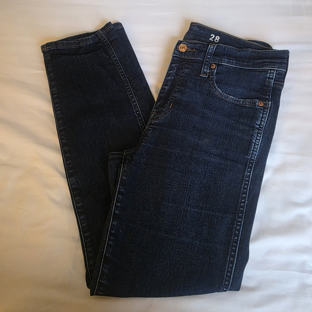 J Crew Womens Dark Blue Vintage Straight Leg Denim Jeans In Size 28
